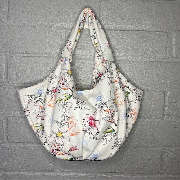 INC International Concepts Handbags - Soft White Vegan Leather and Floral Asiatic Lilies Exotic Flowers Hobo Purse Bag